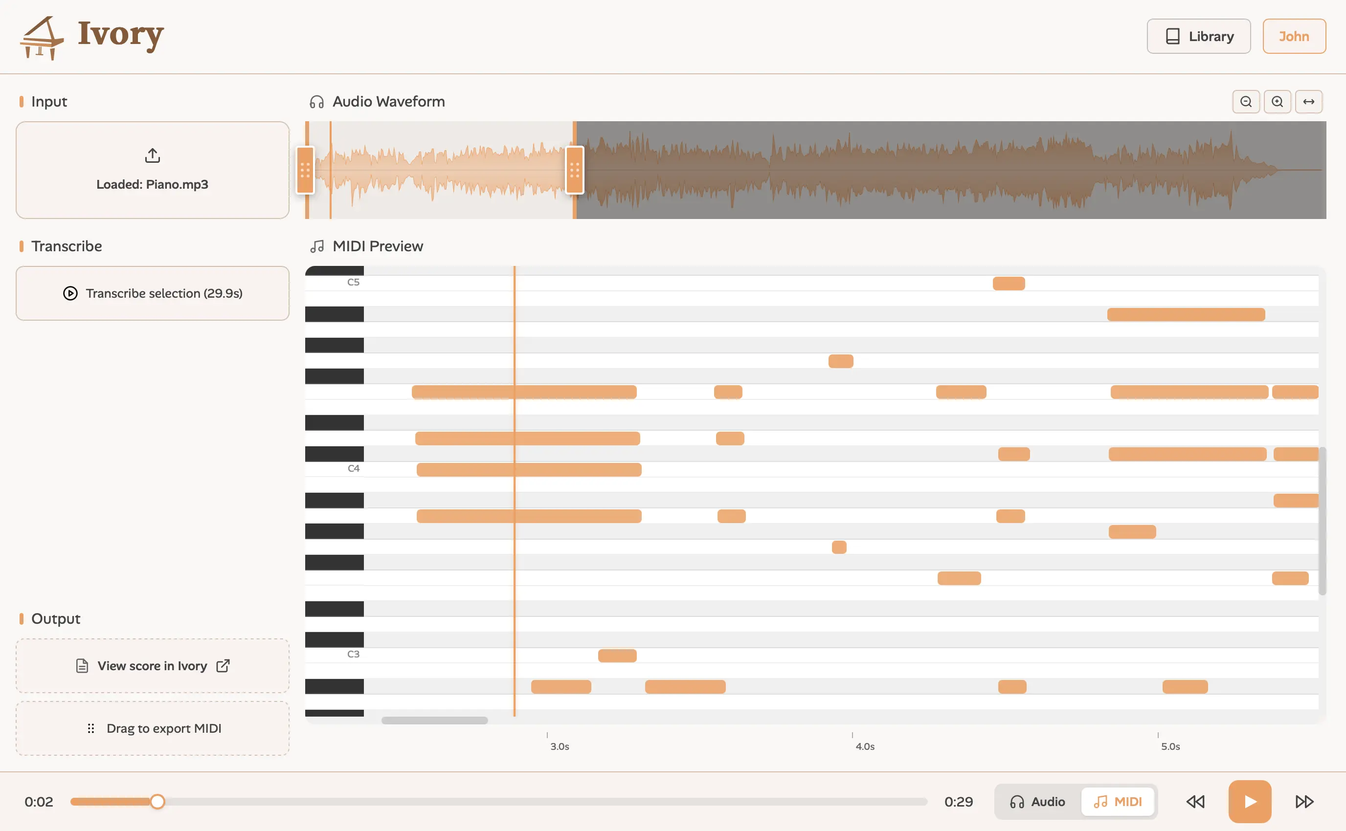 Audio to MIDI VST DAW plugin integration