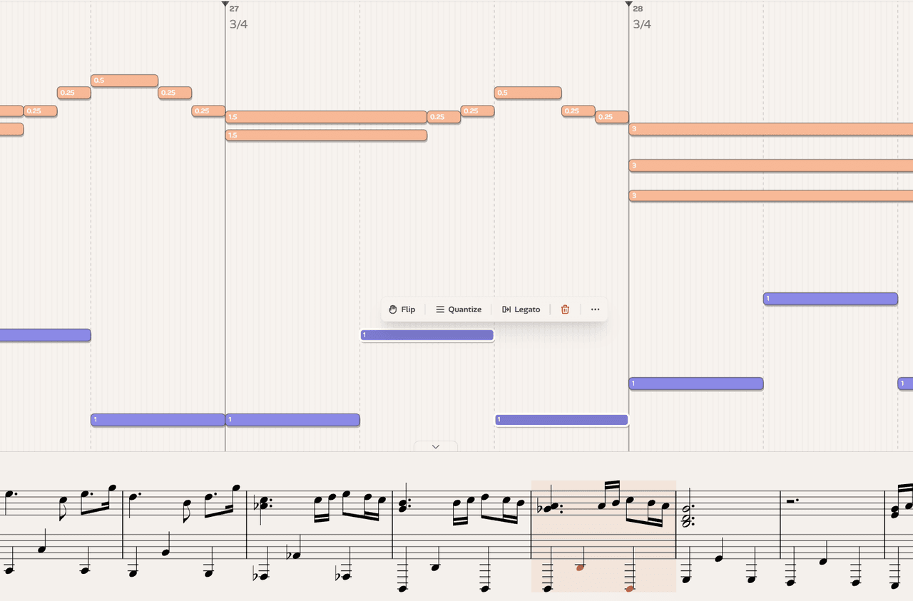 Sheet music AI editor interface